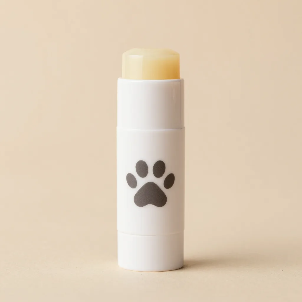 A paw balm stick on a warm background
