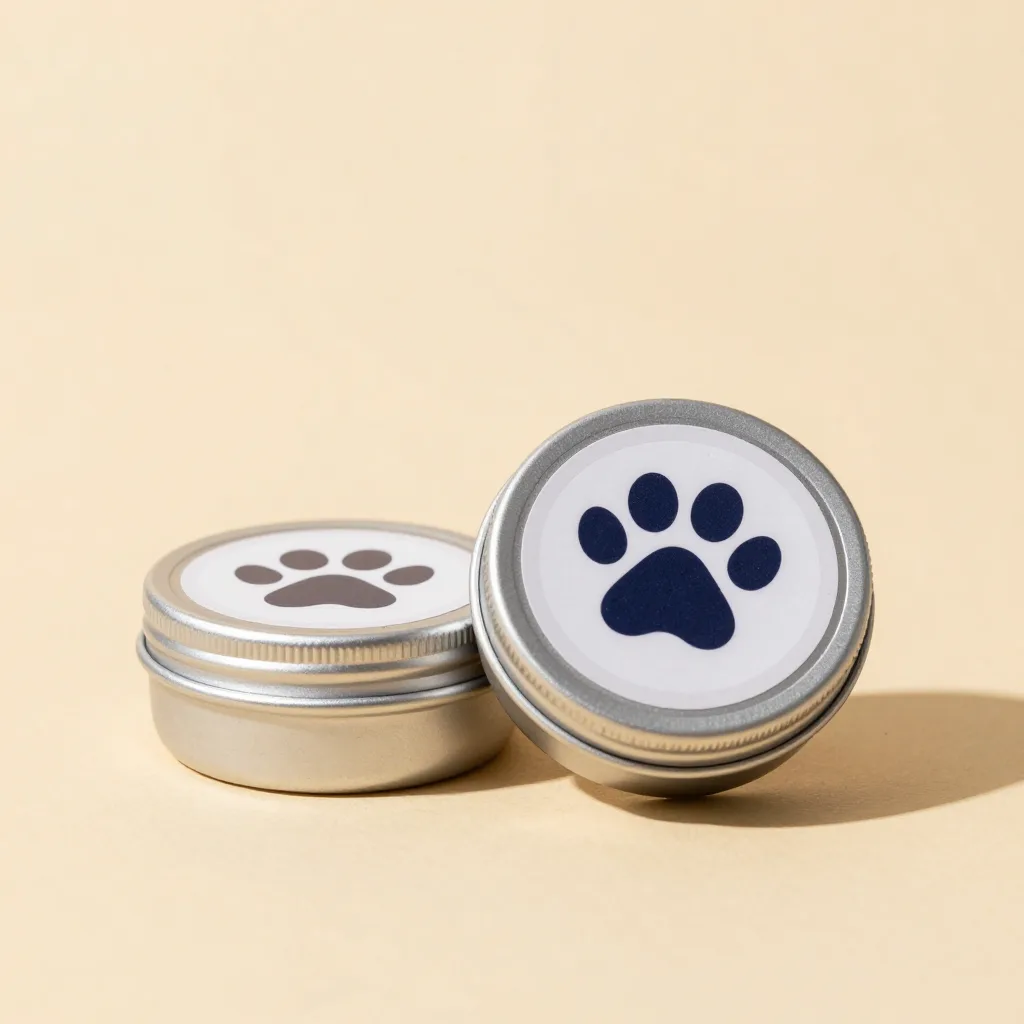 Two tins of paw balm on a warm background